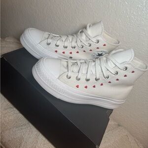Converse White High-Tops with Red Heart Details